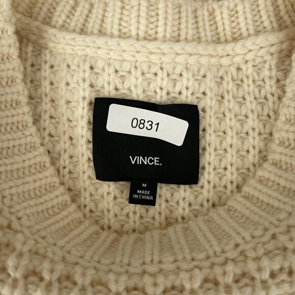 Crewneck Sweater Size M Cashmere Wool Cream White Knit Chunky Macro Waffle - Picture 6 of 10